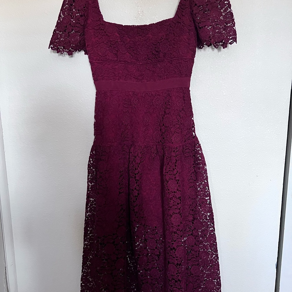 Self-Portrait Burgundy Lace Midi Dress